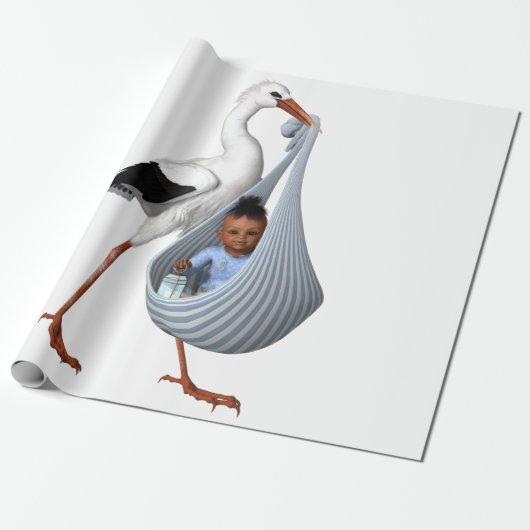 Cute Stork & Baby Modern Baby shower Cadeaupapier (Uitgerold)