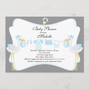 Cute Stork Boy Baby shower Invitation Kaart