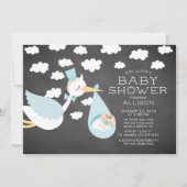 Cute Stork Boys Baby shower Invitation (Devant)