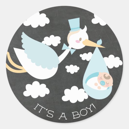 Cute Stork C'est un GARÇON Favoriser Sticker (Devant)