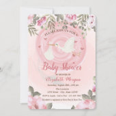Cute Stork Floral Baby shower Invitation (Devant)