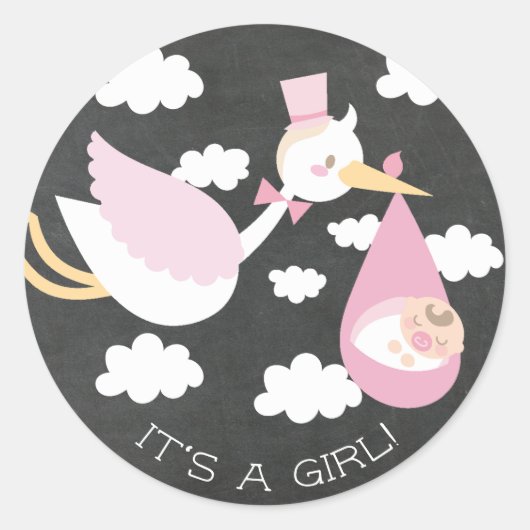 Cute Stork It'a Girl Favor Sticker (Devant)