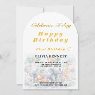 Cute Storybook Animals First Birthday Kaart