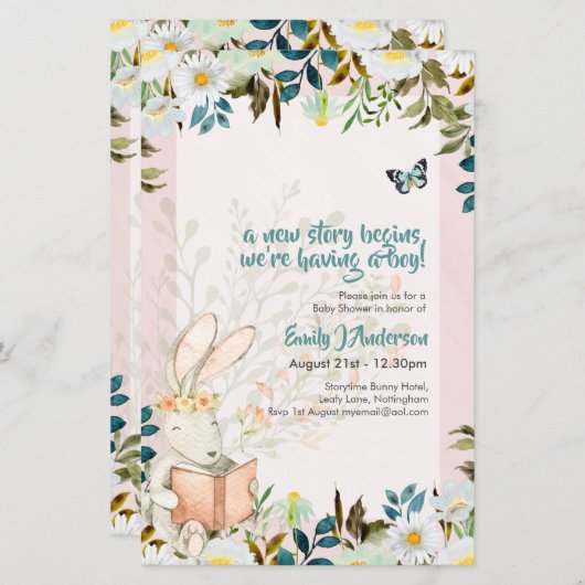 Cute Storytime Bunny baby shower Gender onthulling (Voorkant / Achterkant)
