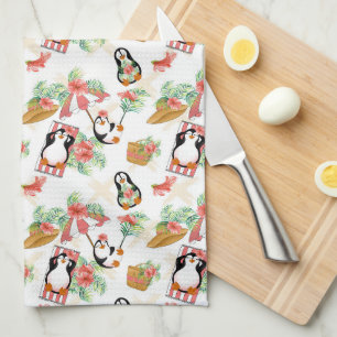 Cute strand pinguins betegeld theedoek