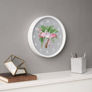 Cute strand roze flamingo decor Large Clock