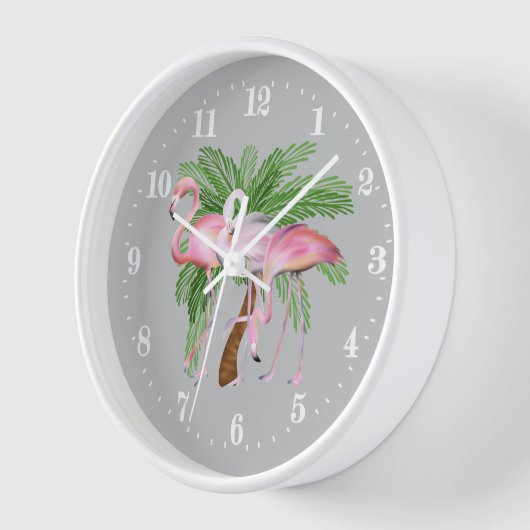 Cute strand roze flamingo decor Large Clock (Hoek)