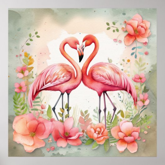 Cute strand roze flamingo poster (Voorkant)
