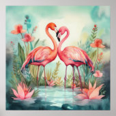Cute strand roze flamingo poster (Voorkant)
