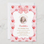 Cute Strawberry 1er Anniversaire Photo Invitation (Devant)