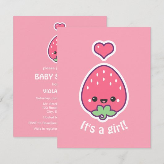 Cute Strawberry Baby Shower Invitations Kaart (Voorkant / Achterkant)