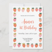 Cute Strawberry Birthday Invitation Kaart (Voorkant)