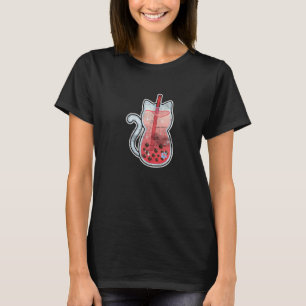 Cute Strawberry Boba Tea Cat Japans Neko Bubble T-shirt