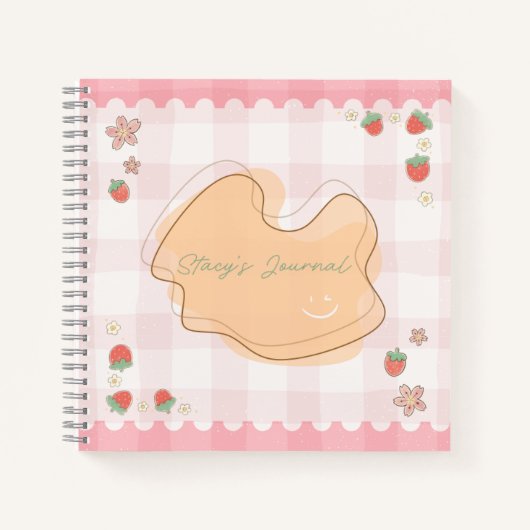 Cute Strawberry Checkered Personalized Journal (Devant)