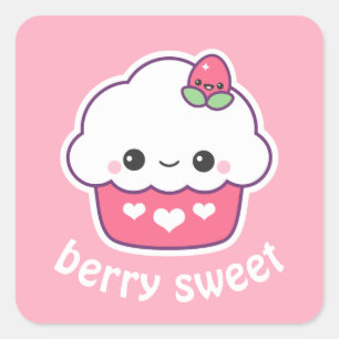 Cute Strawberry Cupcake Vierkante Sticker