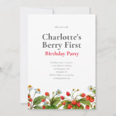 Cute Strawberry First Birthday Party Invitation (Devant)