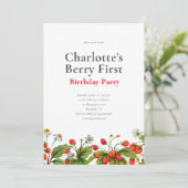 Cute Strawberry First Birthday Party Invitation (Debout devant)