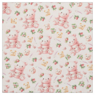 Cute Strawberry Macaron Teddybeer en Bessen Stof