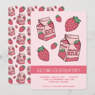 Cute Strawberry Milk Birthday Party Kaart