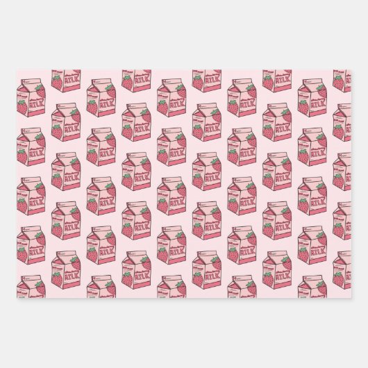Cute Strawberry Milk Roze Pattern Inpakpapier Vel (Voorkant 2)