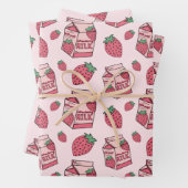 Cute Strawberry Milk Roze Pattern Inpakpapier Vel (In situ)