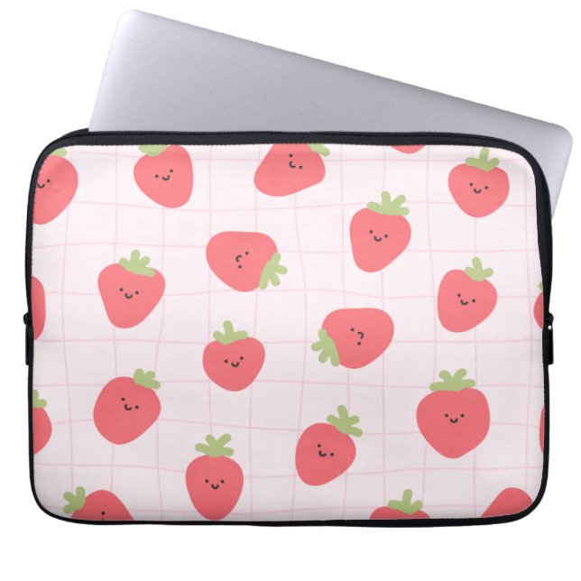 Cute Strawberry Pattern – Kawaii Strawberry Laptop Sleeve (Voorkant)