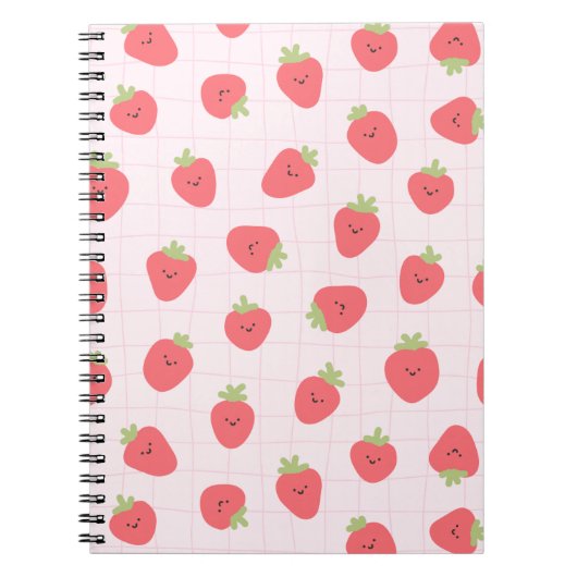 Cute Strawberry Pattern – Kawaii Strawberry Notitieboek (Voorkant)
