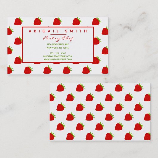 Cute Strawberry Pattern Personalized Visitekaartje (Voorkant / Achterkant)