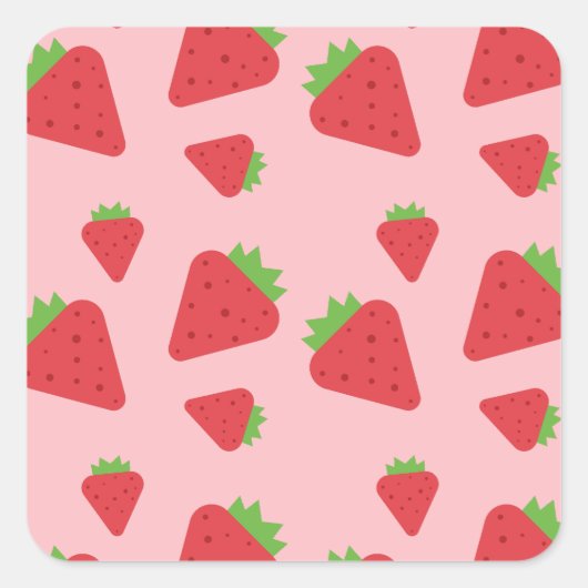 Cute Strawberry Pattern Vierkante Sticker (Voorkant)