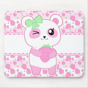 Cute Strawberry roze Kawaii Panda beer Muismat