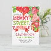 Cute Strawberry Theme Birthday Invitation Kaart (Staand voorkant)