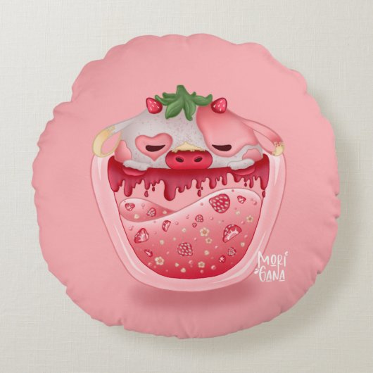 Cute Strawberry Throw Pillow – Kawaii Design Rond Kussen (Voorkant)