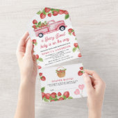 Cute Strawberry Truck Berry Sweet Baby shower All In One Uitnodiging (Afscheurbaar)