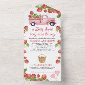 Cute Strawberry Truck Berry Sweet Baby shower All In One Uitnodiging (Binnen)