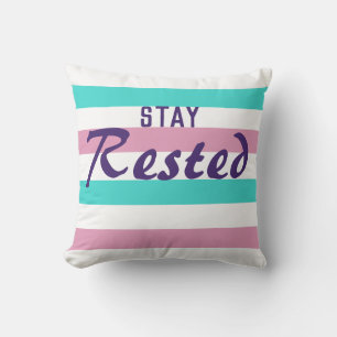 Cute Striped roze and Turquoise Pattern with Text Kussen