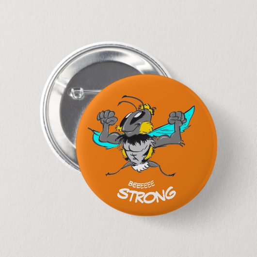 Cute Strong Bumble Bee Cartoon Button (Voorkant /achterkant)