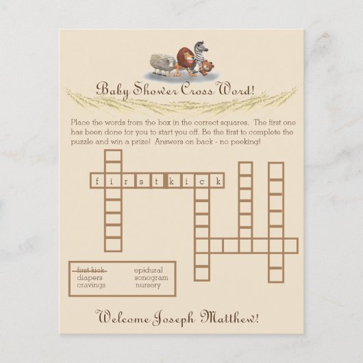 Cute Stuffed Animal Thormed Crossword Game Flyer (Voorkant)