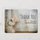 Cute Stuffed Beer Rustic Wooden Backdrop Dank u Bedankkaart (Voorkant / Achterkant)