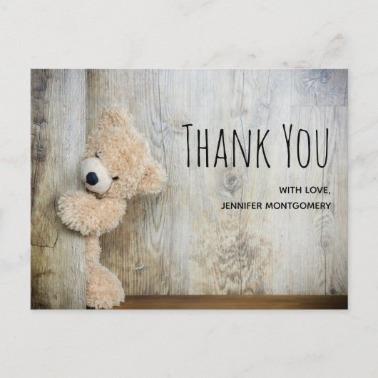 Cute Stuffed Beer Rustic Wooden Backdrop Dank u Briefkaart (Voorkant)