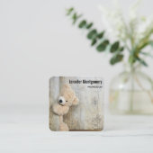 Cute Stuffed Beer Rustic Wooden Backdrop Vierkante Visitekaartje (Staand voorkant)