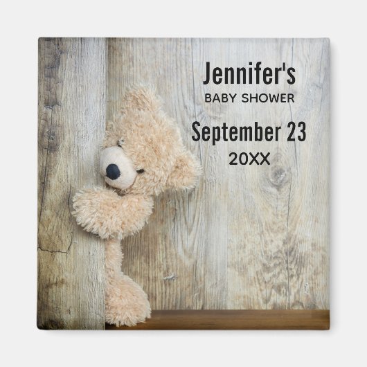Cute stuffed Beer Rustic Wooden Wall Baby shower M Magneet (Voorkant)
