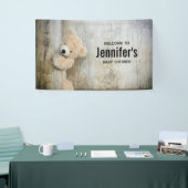 Cute stuffed Beer Rustic Wooden Wall Baby shower Spandoek (Beurs)
