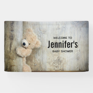 Cute stuffed Beer Rustic Wooden Wall Baby shower Spandoek