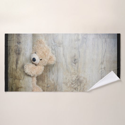 Cute stuffed Beer Rustic Wooden Wall Bad Handdoek (Badhanddoek)
