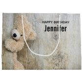 Cute Stuffed Beer Rustic Wooden Wall Birthday Groot Cadeauzakje (Achterkant)