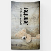 Cute Stuffed Beer Rustic Wooden Wall Birthday Spandoek (Verticaal)