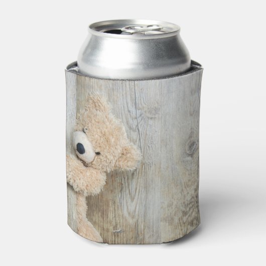 Cute stuffed Beer Rustic Wooden Wall Blikjeskoeler (Blikje Voorkant)