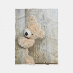 Cute stuffed Beer Rustic Wooden Wall Fleece Deken