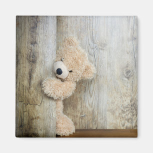 Cute stuffed Beer Rustic Wooden Wall Magneet