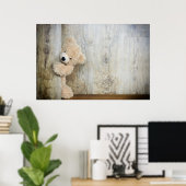 Cute stuffed Beer Rustic Wooden Wall Poster (Thuiskantoor)